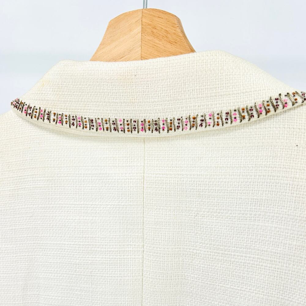 Vintage 90s Escada Ivory Elegant Cream Beaded Linen Cotton Skirt Suit - Picture 6 of 10